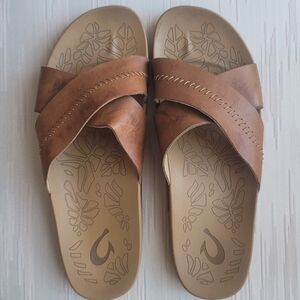 Olukai Kipe'a 'Olu Women's Leather Slide Boho Sahara Tan Beach Sandal 8